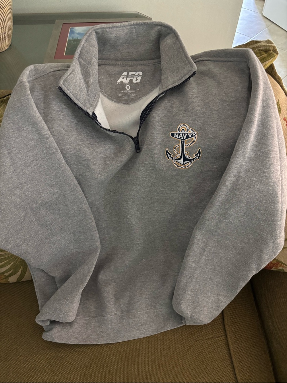 AFG Gray Quarter-Zip Pullover with Navy Anchor Patch